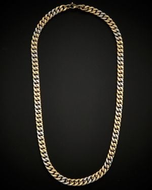 Italian Gold 14k Two-tone Semi-solid Curb Link Necklace - Black