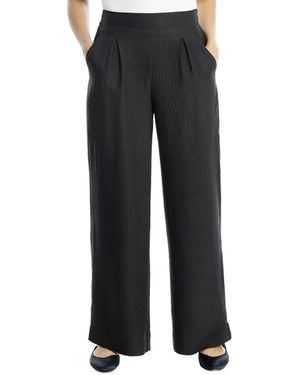 Max Studio Texture Woven Pleated Wide Leg Pant - Black
