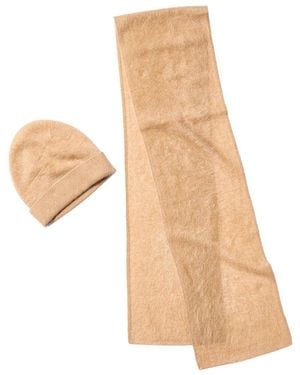 Amicale Cashmere Brushed Cashmere Hat & Scarf Set - Natural