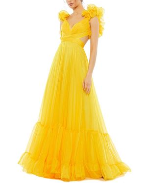 Mac Duggal Ruffle Tiered Chiffon A-Line Gown - Yellow