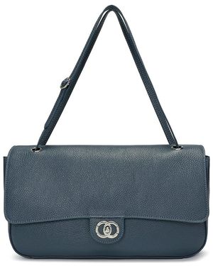 Tiffany & Fred Paris Premium Pebbled Leather Turnlock Shoulder Bag - Blue