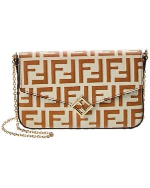 Fendi Ff Diamonds Leather Wallet On Chain - Brown