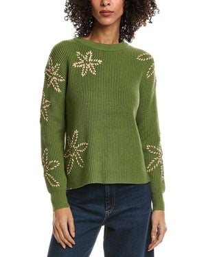 Tahari Flower Embroidery Jumper - Green