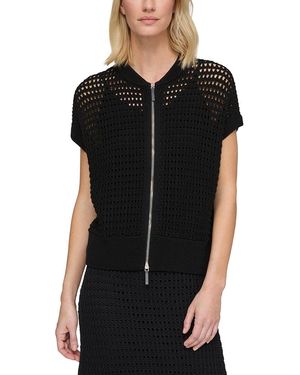 Lafayette 148 New York Petite Open Stitch Zip Front Jumper - Black