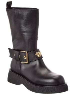 Versace Leather Biker Boot - Black