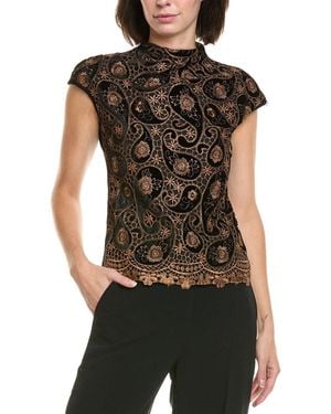 Gracia Floral Print Lace Work Sleeveless Top - Black