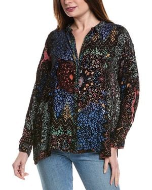 Johnny Was Audrey Burnout Velvet Silk-Blend Tunic - Black