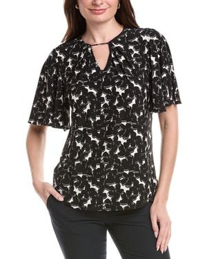 Anne Klein Pleat Neck Bell Sleeve Top - Black