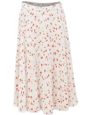 Prada Silk Allover Abstract Floral Print Pleated Skirt, Size It (Authentic Pre-Loved) - White