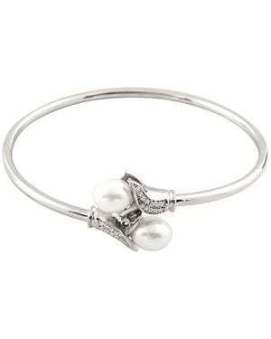 Splendid Rhodium Plated 11-12Mm Pearl & Cz Bracelet - White