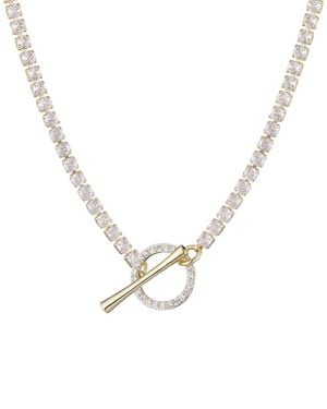 Adornia 14K Plated Crystal Toggle Tennis Necklace - Metallic