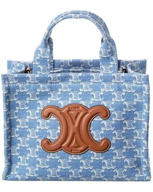 Celine Canvas & Leather Tote - Blue