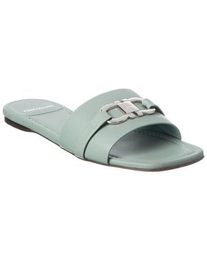 Ferragamo Gancini Leather Flat Sandal - Grey
