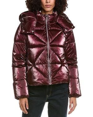 Sam Edelman Mixed Quilted Cropped Puffer Jacket - Red