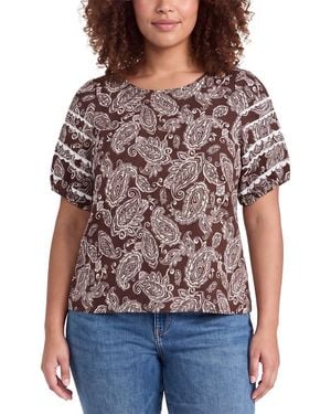 Jones New York Plus Elbow Rick Rack Top - Brown