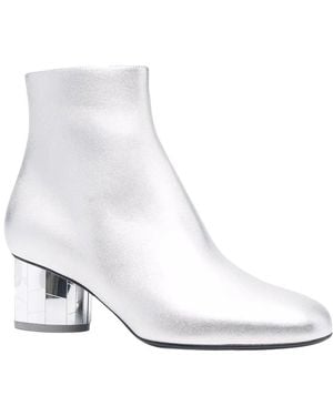 Ferragamo Mirrored Leather Heel Bootie - White