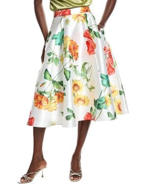 Gracia Floral Print A-Line Midi Skirt - White