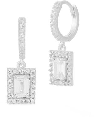 Glaze Jewelry Silver Cz Drop Huggie Earrings - White