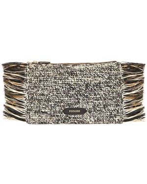 Poolside Tropical Fringe Raffia Clutch - Grey