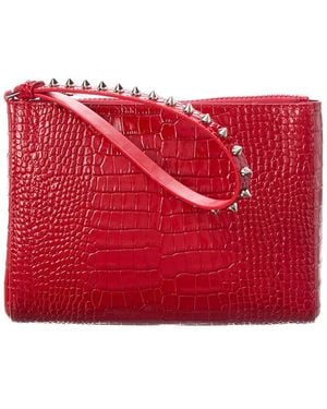 Christian Louboutin Cabata Mini Alligator-Embossed Leather Pouch - Red