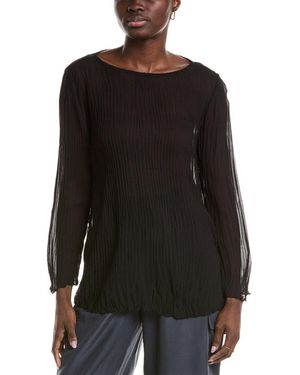 Eileen Fisher Bateau Neck Silk Blouse - Black