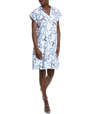 Jones New York Collared Linen-Blend Dress - Blue
