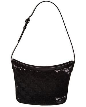 Celine Croque Medium Tulle & Leather Hobo Bag - Black