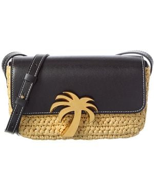 Palm Angels Palm Bridge Raffia & Leather Crossbody - Grey