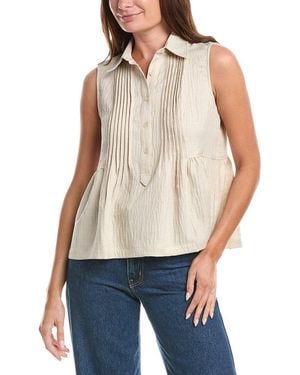 Max Studio Front Pleat Peplum Shirt - Blue