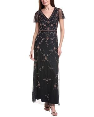 Adrianna Papell Bead V Neck Long Dress - Black