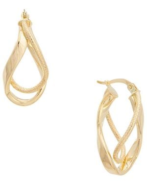 Italian Gold 14K Polished/Textured Twisted Oval Double Hoop Earrings - Metallic