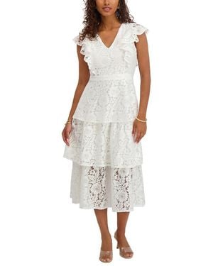 Kensie Floral Lac Midi Dress - White