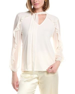 Anne Klein Ruffle Tie Neck Top - White