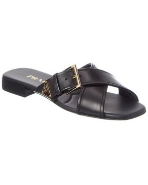 Prada Logo Crisscross Leather Sandal - Black