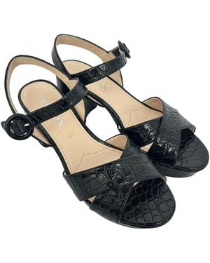 Prada Croc-Embossed Patent Leather Crisscross Platform Sandal (Authentic Pre-Loved) - Blue