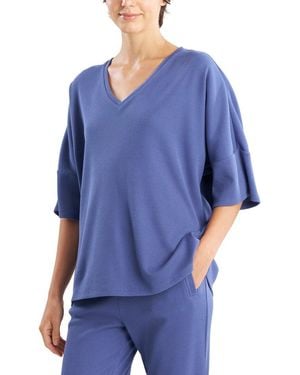 Natori Tranquility Waffle V-Neck Top - Blue
