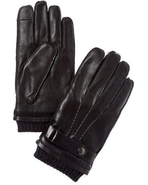 Brooks Brothers Belted Wool-trim Leather Gloves - Black