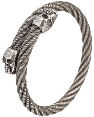 Eye Candy LA Premium Collection Titanium Double Skull Head Coil Cuff Bracelet - Metallic