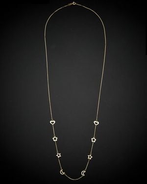 Italian Gold 14K Alternating Heart & Flower & Star & Moon Station Necklace - Black