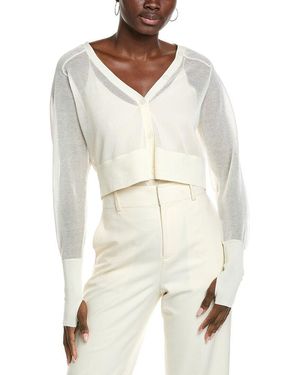 Kenneth Cole Sheer Saddle Shoulder Crop Cardigan - White