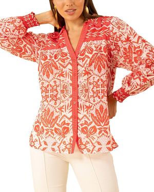 Hale Bob Marceline Long Sleeve Silk-Blend Top - Red