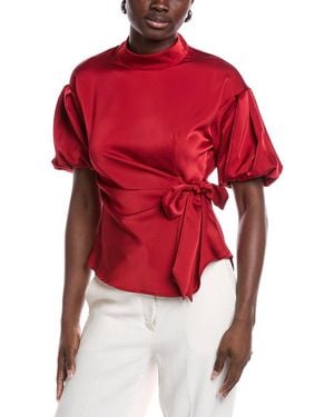 Gracia Side Tie Satin Top - Red