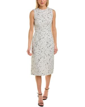 Oscar de la Renta Silk-Lined Marble Tweed Wool-Blend Sheath Dress - White