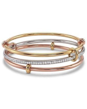 Liv Oliver 18K Plated Cz Tri-Tone Eternal Modern Bangle Bracelet Set - White