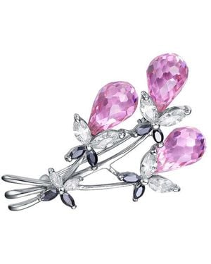 Genevive Jewelry Silver Cz Statement Pin - White