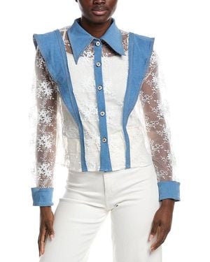 Gracia Lace & Denim Button-Up Shirt - Blue