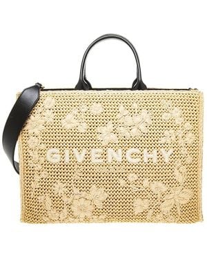 Givenchy Floral Print Medium Raffia & Leather Tote - Metallic