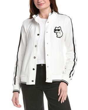 KARL LAGERFELD Choupette Zip-Up Knit Jacket - White