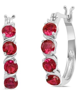 MaxColor 2.20 Ct. Tw. Lab-Grown Ruby Hoop Earrings - White