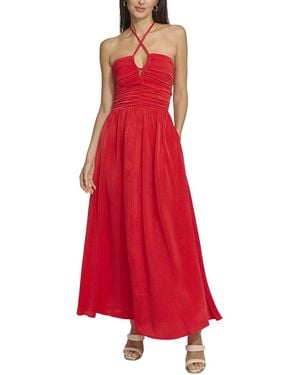 DKNY Satin Ruch Front Midi Dress - Red